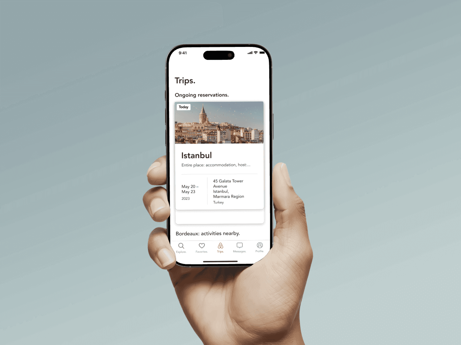 Airbnb Trips screen showing active reservation details and check-in entry point for Istanbul stay.