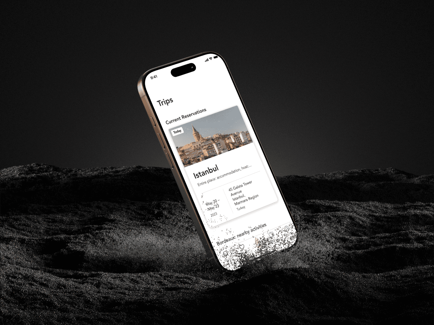 Airbnb mobile app showing the Trips tab with an active Istanbul reservation and arrival check-in guide.