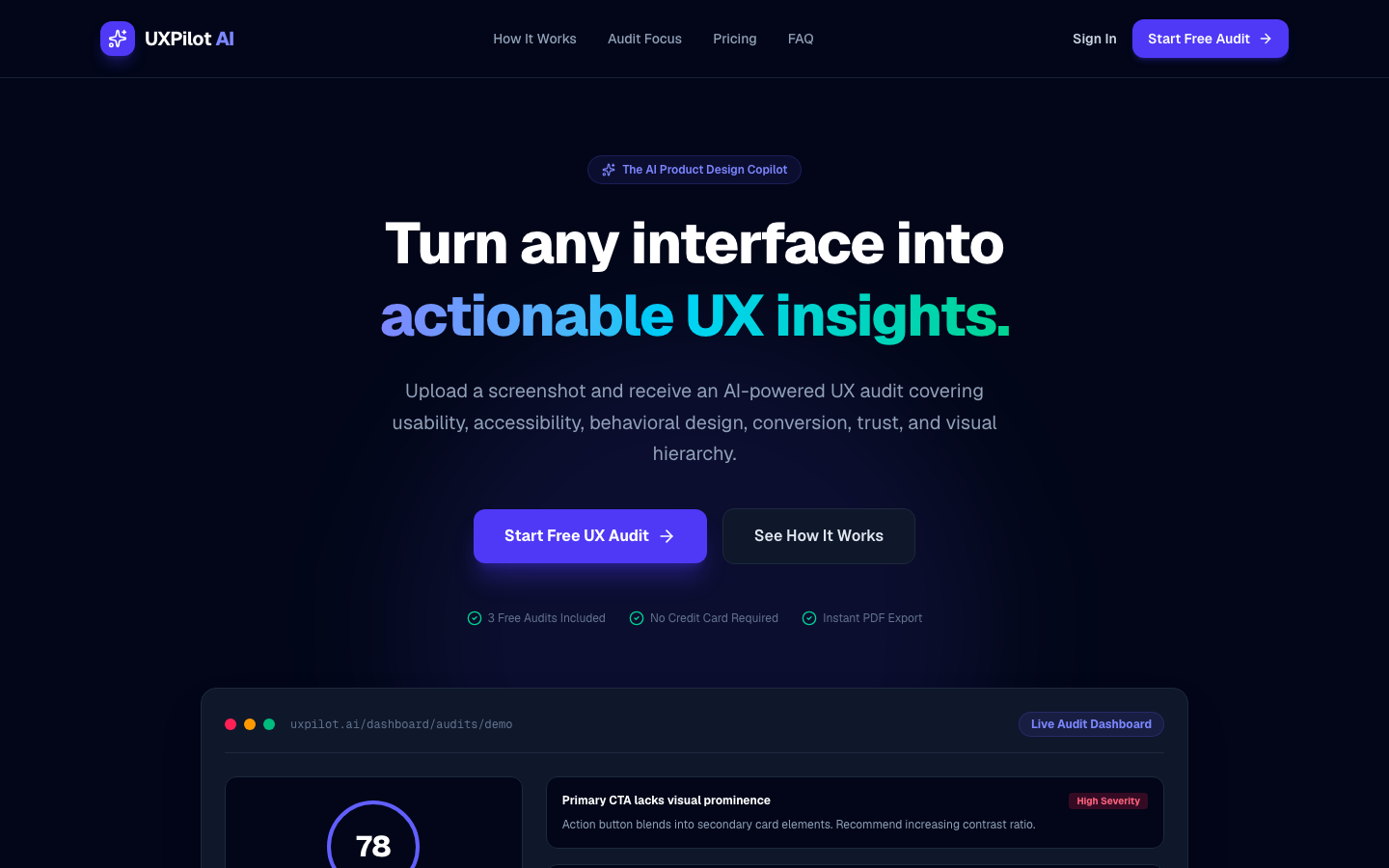 UXPilot AI live web application interface screenshot